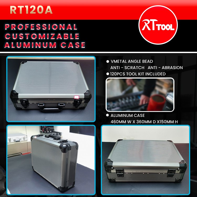 RTTOOL 120pcs Aluminum Case Garage Mechanics Tool Set Complete Box Working Tools Set