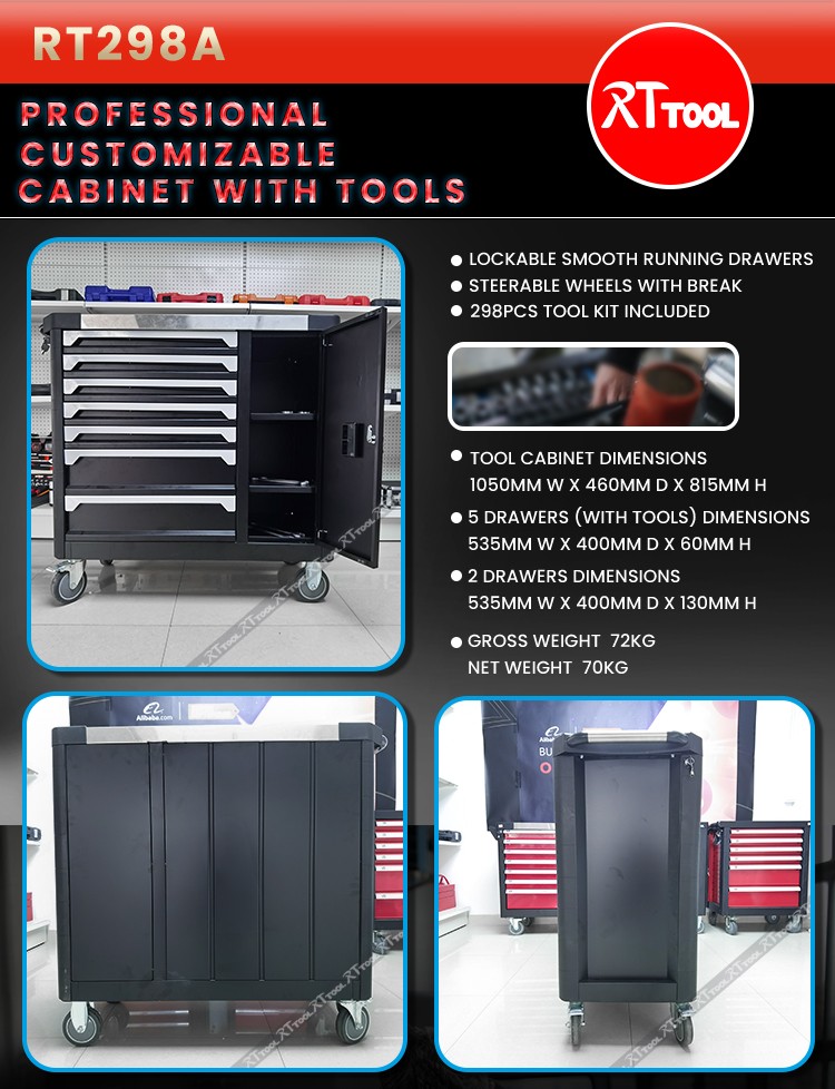 298pcs Hot Storage Metal Trolley Cabinet with Hand Tools