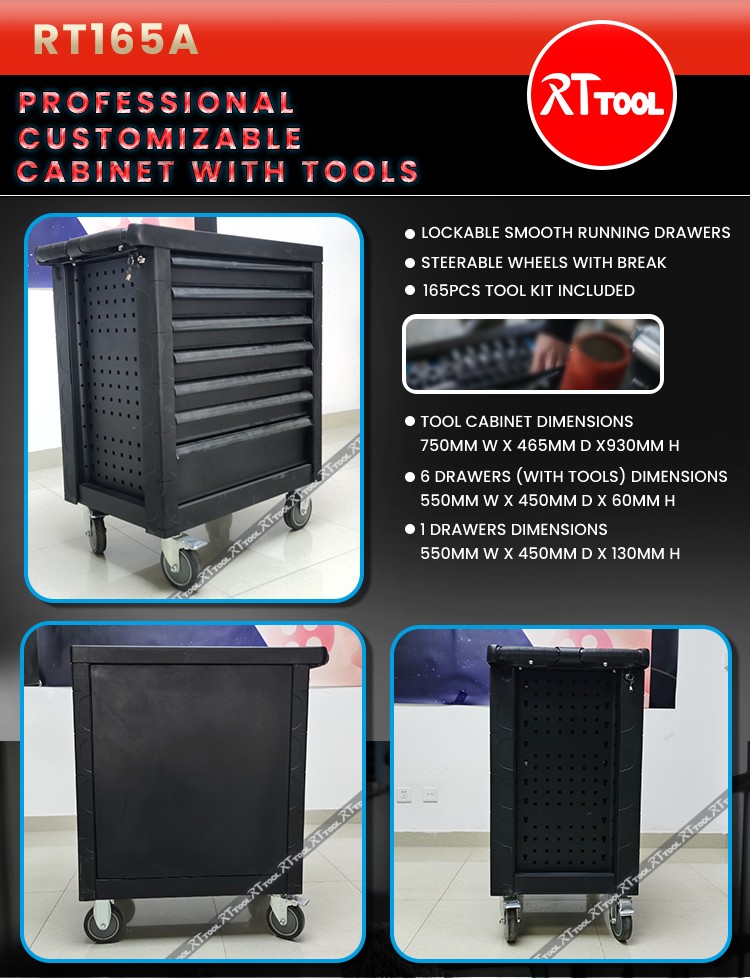165pcs Tool Cabinet Tool Mechanic Chest Tool Workshop Trolley Set