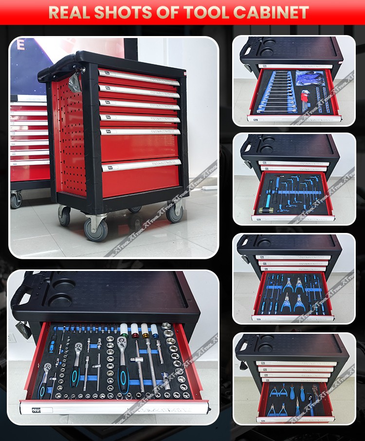RTTOOL 175PCS Tool Set Trolley Case,Lockable Tool Cabinet Rolling Tool Storage Chest Drawers