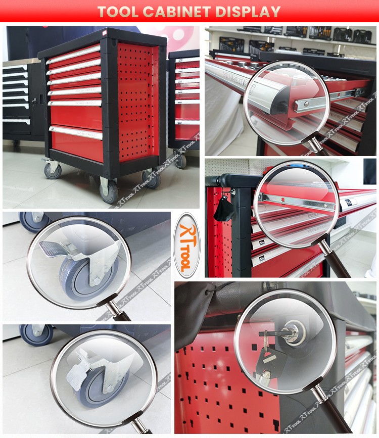 RTTOOL 175PCS Tool Set Trolley Case,Lockable Tool Cabinet Rolling Tool Storage Chest Drawers