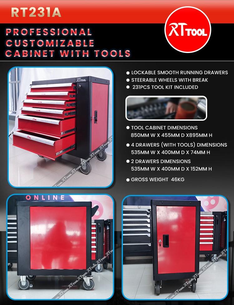 231pcs Workshop garage metal tool cabinet/tool trolley/ tool cart