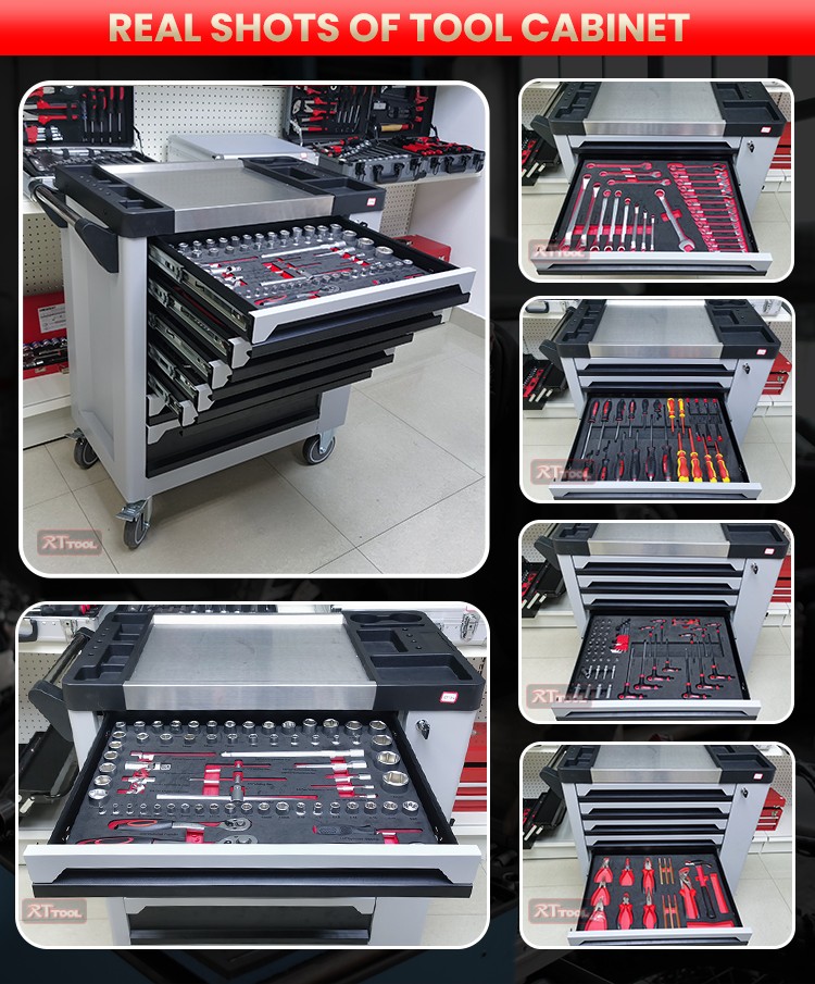 198PCS Workshop Roller Cabinet Garge Tool Kit Trolley Cabinet With Sets