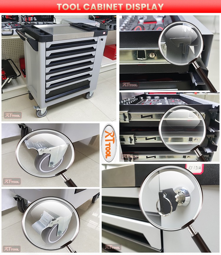 198PCS Workshop Roller Cabinet Garge Tool Kit Trolley Cabinet With Sets