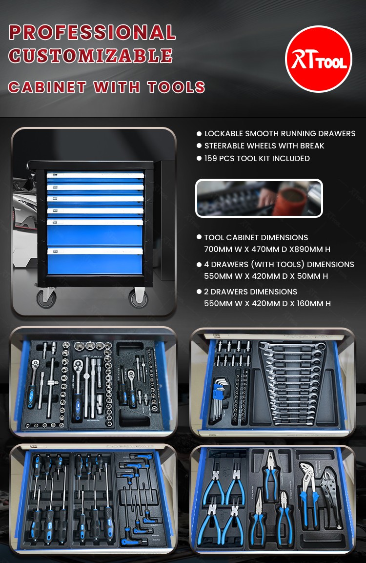 159PCS Hot Sale Professional Auto Repair Tool Cabinet Trolley Cabinet With Tools