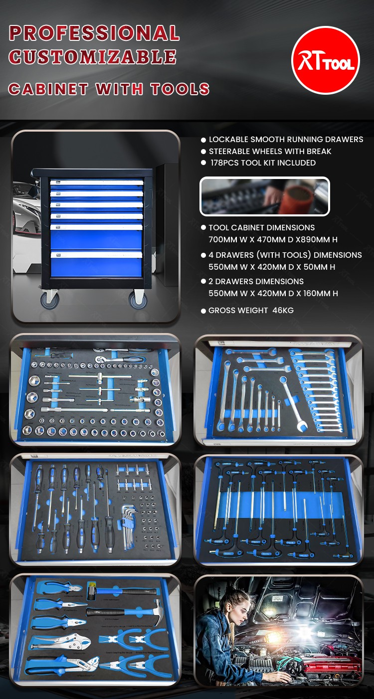 RTTOOL178A Hot Sale Professional Auto Repair Tool Cabinet Trolley Cabinet With Tools