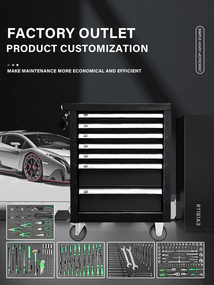 RTTOOL181A3 Hot Sale Professional Auto Repair Tool Cabinet Trolley Cabinet With Tools