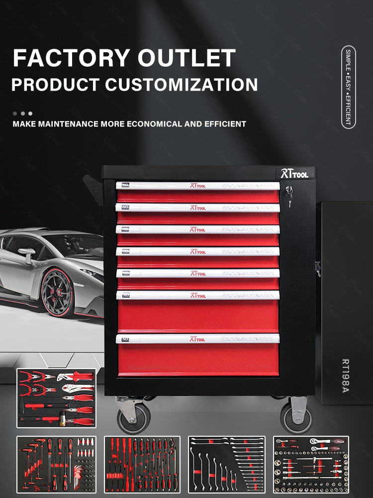 RTTOOL 198A Hot Sale Professional Auto Repair Tool Cabinet Trolley Cabinet With Tools