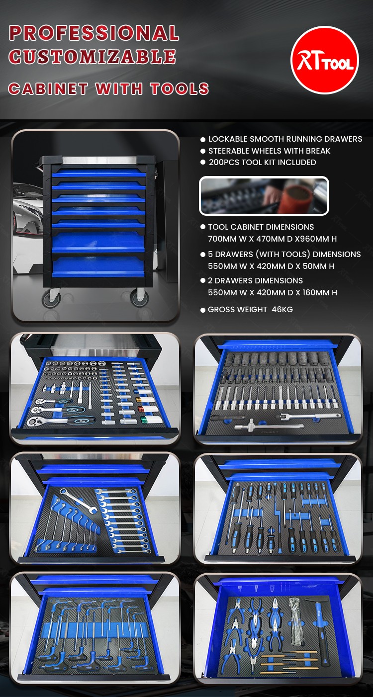 RTTOOL 200A Heavy duty With 7 Drawers Tool Cabinet Garage Storage Workshop Metal Tools