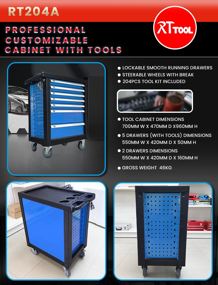 204PCS Storage Hand Tools Roller Tool Cabinet