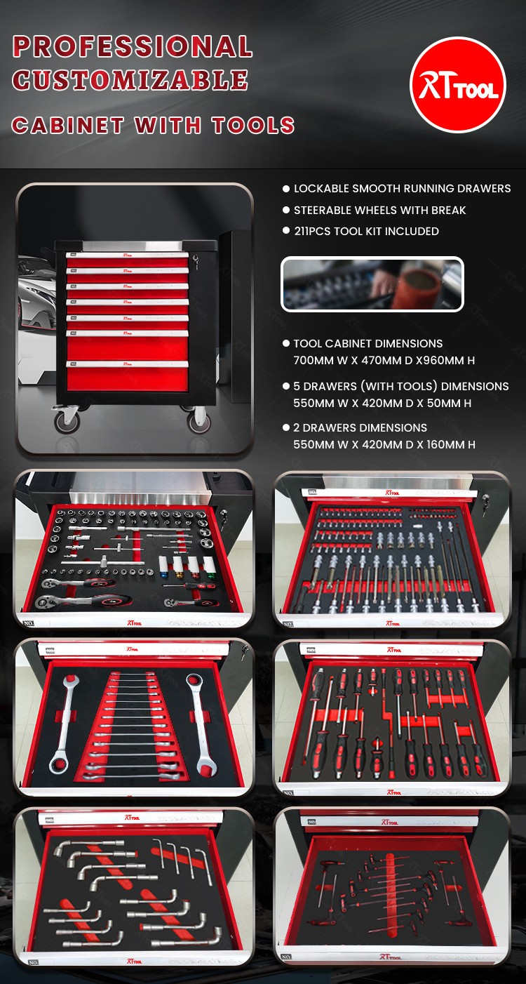 RTTOOL Professional Steel Tool Cabinet / Tool Box/ Tool Sets With 211pcs Tool Storage