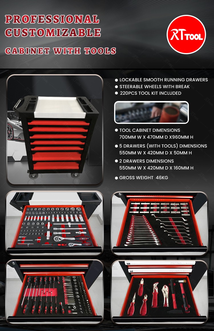 RT TOOL 220A(4D) Workshop Tools With Trolley Tool Cabinet, all range of hand tools with toolcabinet