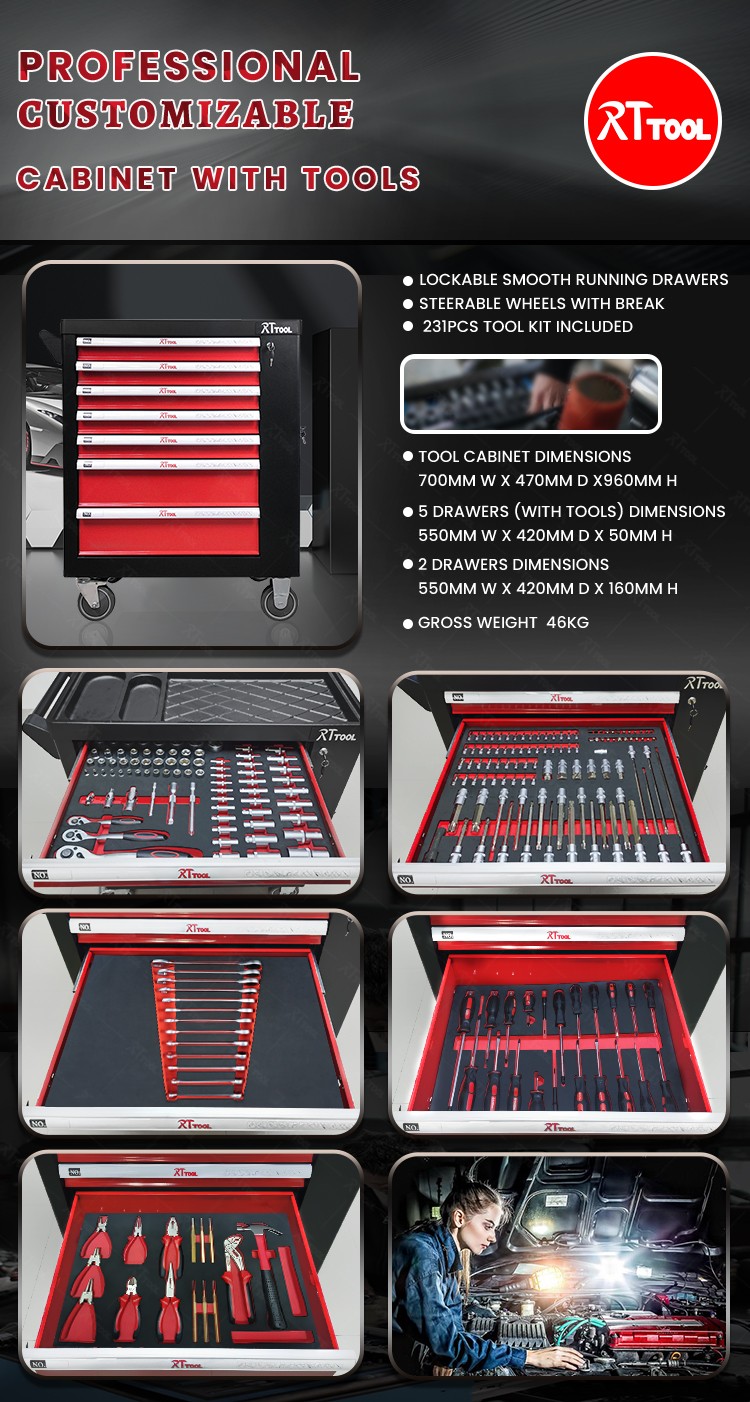 RTTOOL 231pcs Lockable Tool Cabinet,Tool Box Cabinet Professional Tool Chest