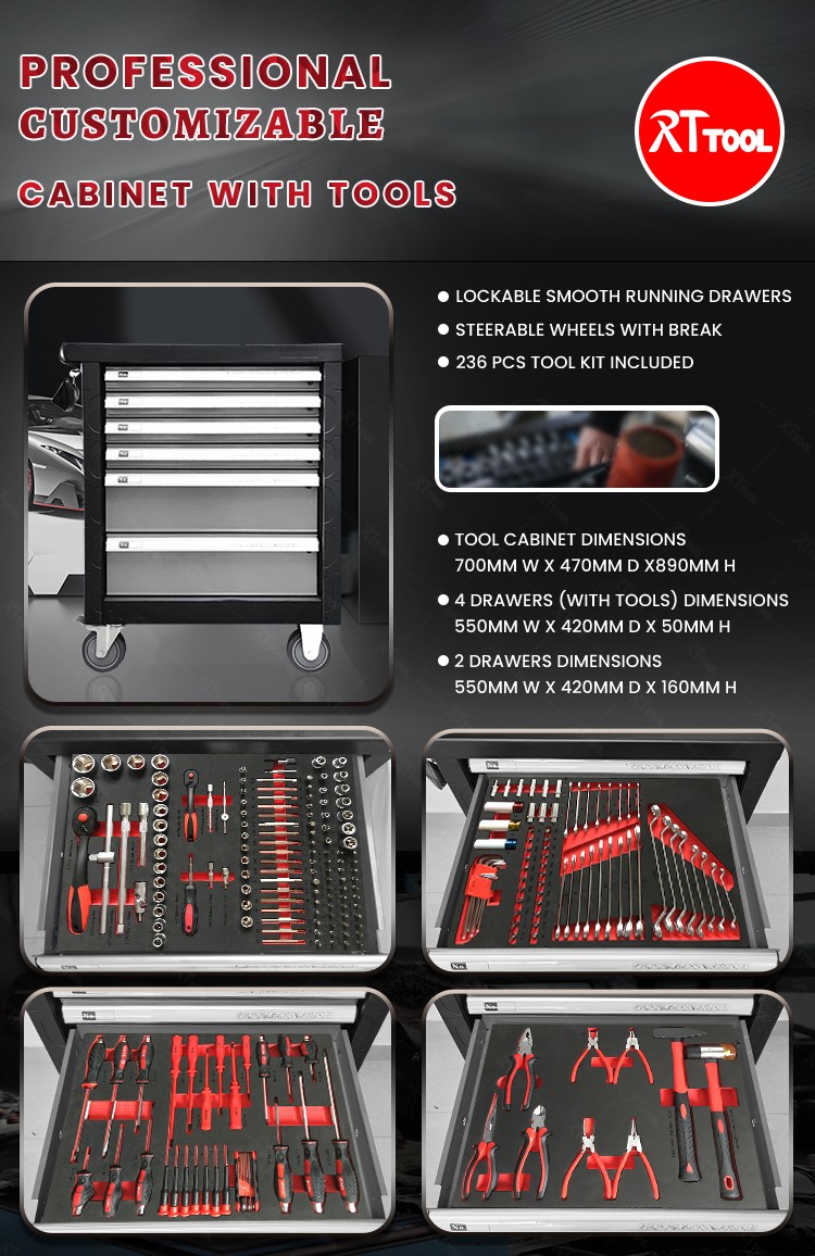 RT TOOL 236A Hot Sale Professional Auto Repair Tool Cabinet Trolley Cabinet With Tools