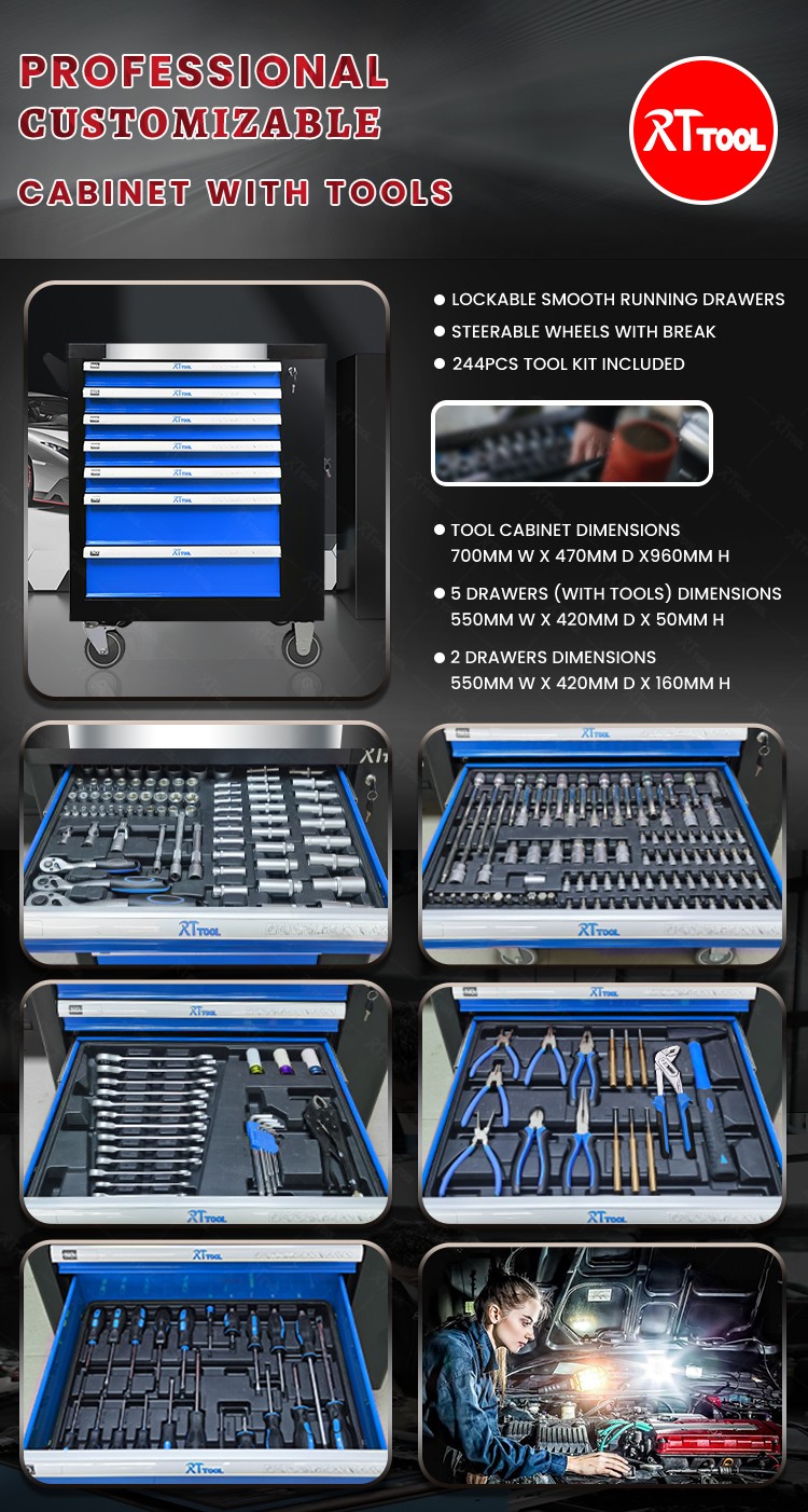 RTTOOL RT244A  Hot Sale Professional Auto Repair Tool Cabinet Trolley Cabinet With Tools