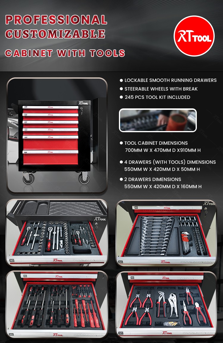 RTTOOL 245PC Tool Cabinet Tools Trolley Mechanic Garage Series Storage