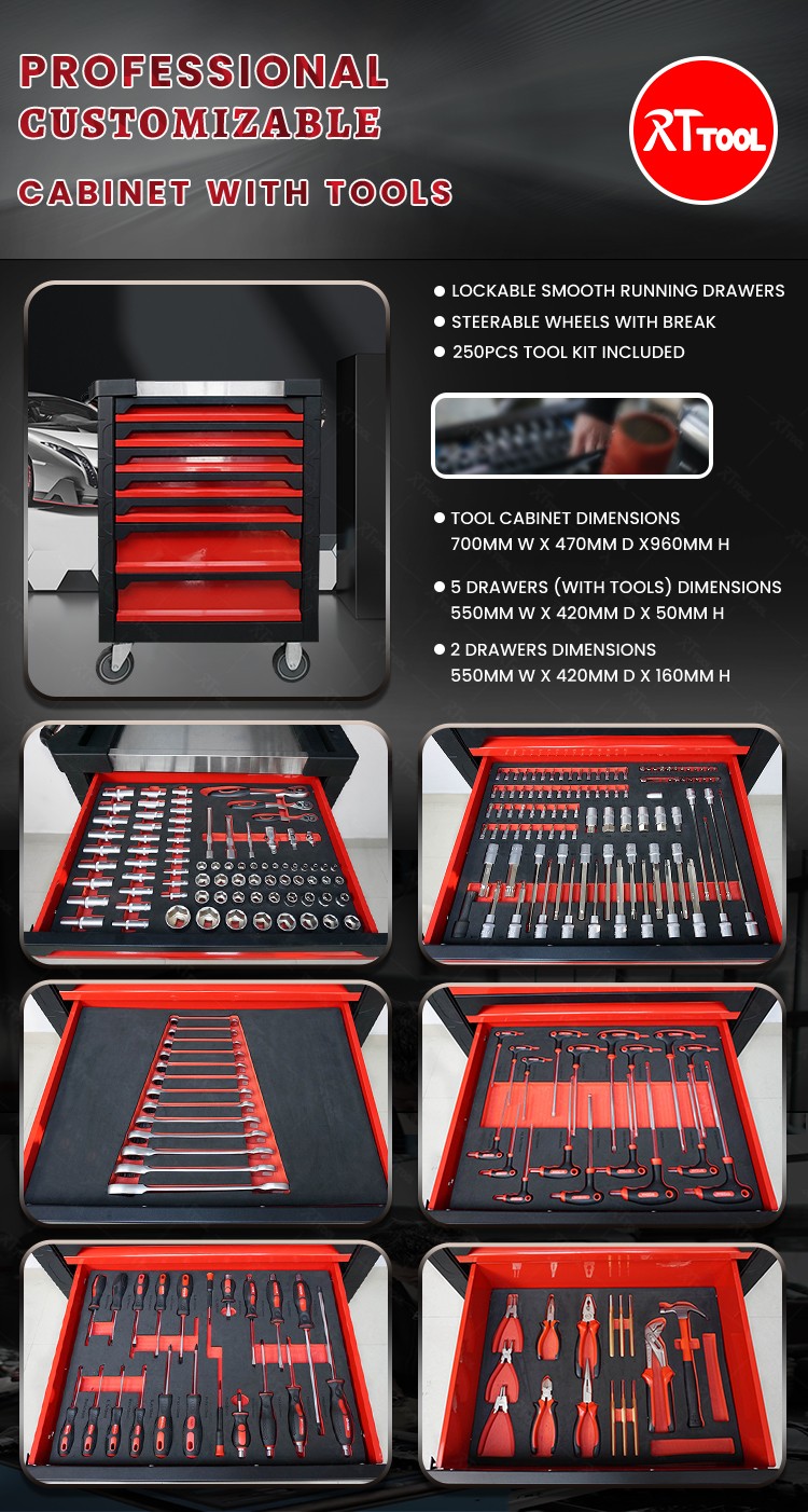 RT TOOL RT250A  Heavy Duty Trolley Cabinet, Car Repairing Tools Trolley Tool Set With Roller Cabinet