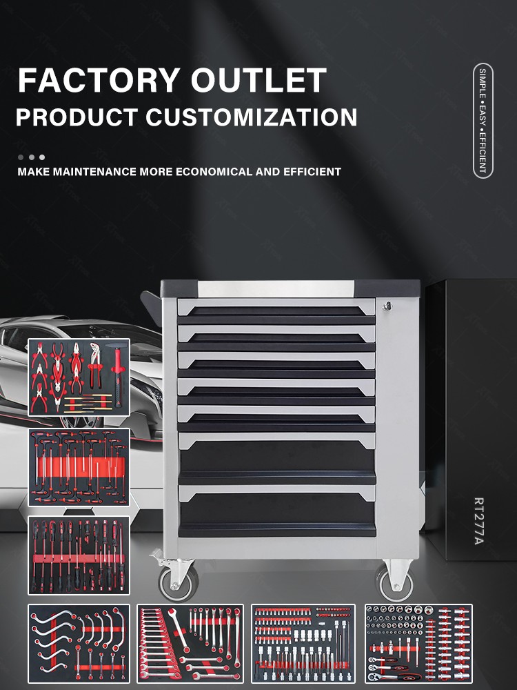 RT TOOL 277A Steel Tool Cart Heavy Duty Tool Cabinet Stainless Steel Tool Cart