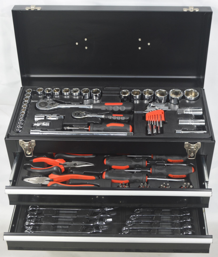 RTTOOL 90pcs Multifunction Hand Tools in Metal Tool Box Set for Car Repairing