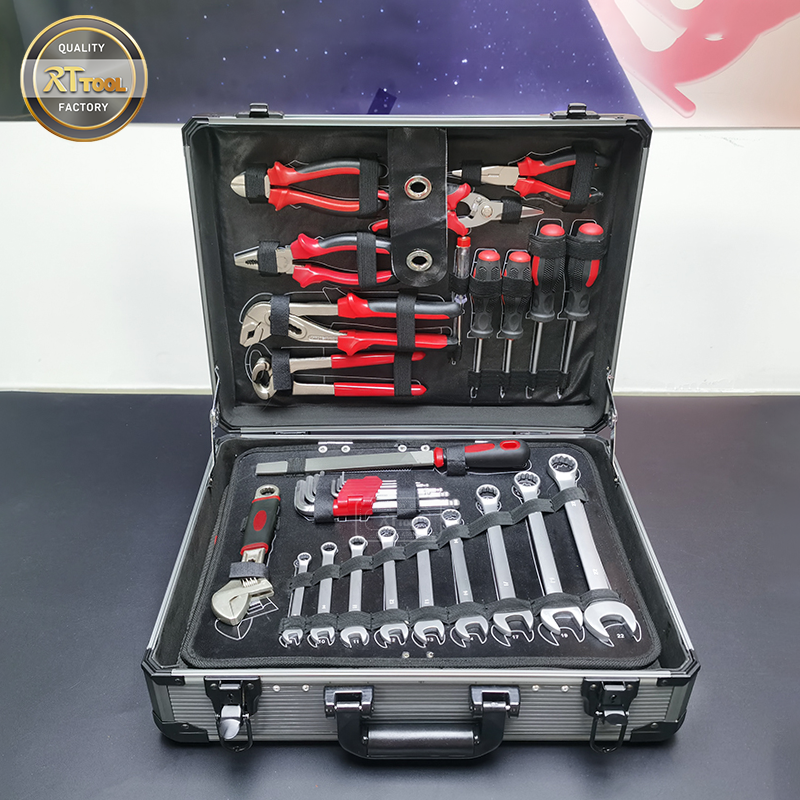 RTTOOL 120pcs Aluminum Case Garage Mechanics Tool Set Complete Box Working Tools Set