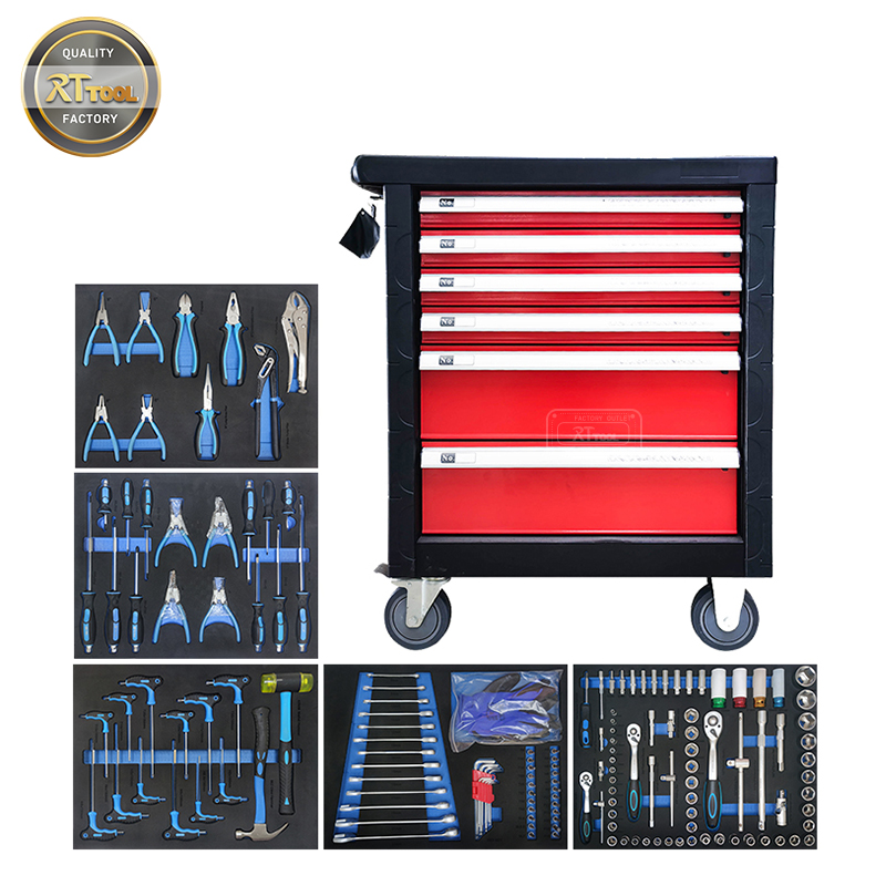RTTOOL 175PCS Tool Set Trolley Case,Lockable Tool Cabinet Rolling Tool Storage Chest Drawers