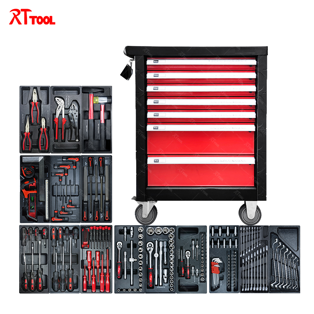 RTTOOL 220 PCS Hot Sale Professional Auto Repair Tool Cabinet Trolley Cabinet With Tools