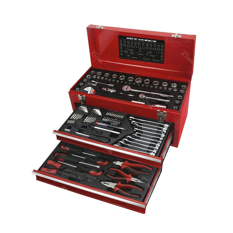 RTTOOL 141PCS New Master Craft Multiple Hand Tool Kit Combination Tool Kit in 3 Drawer Metal Case