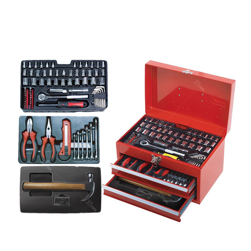 RTTOOL 148pcs Metal Mechanics Tool Box With Bicycle Repair Kits And Hand Tool Kits