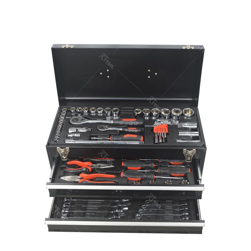 RTTOOL 90pcs Multifunction Hand Tools in Metal Tool Box Set for Car Repairing