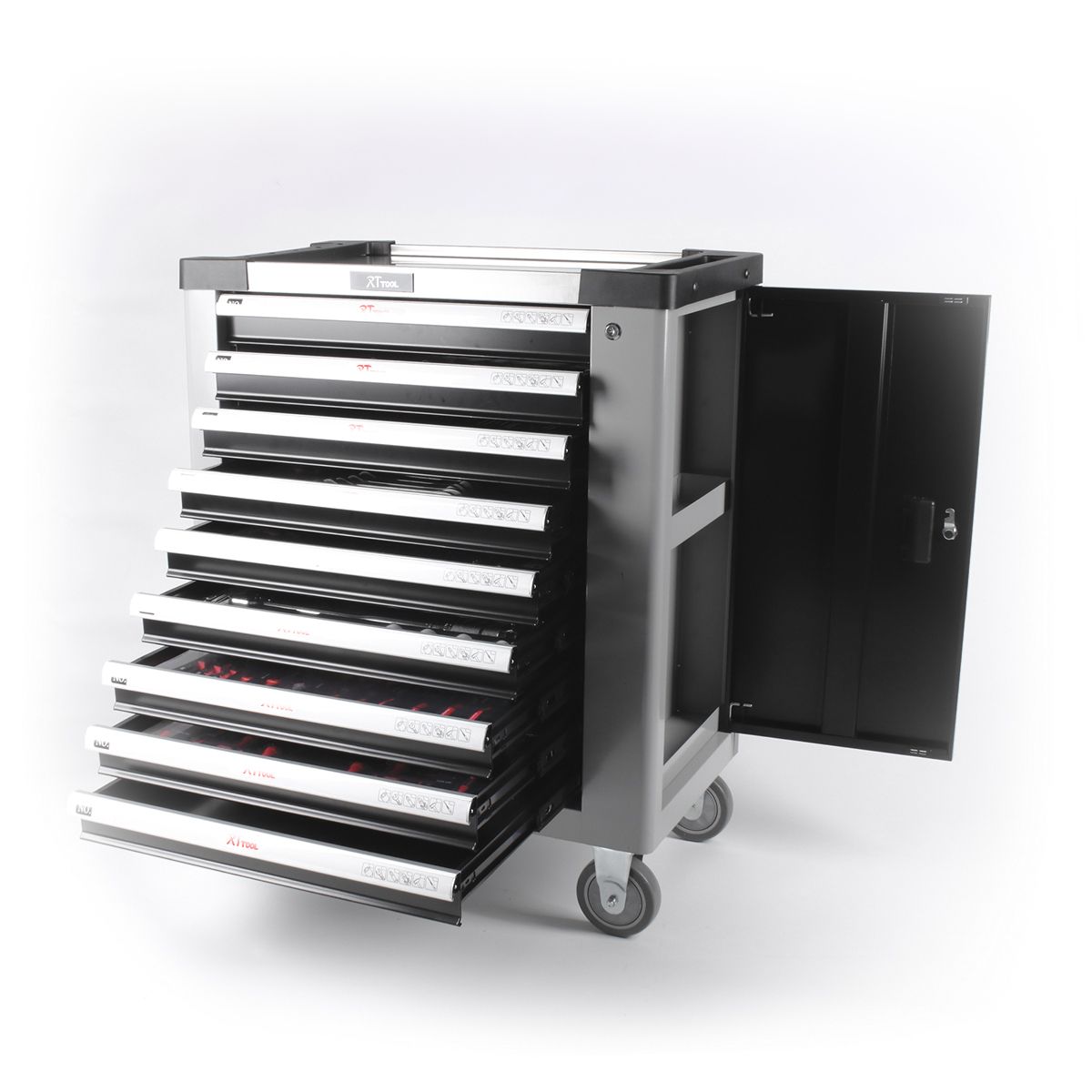 RTTOOL 9 Drawer Tool Trolley CRV 305 pcs Hand Tool Sets Tool Cabinet Stainless Steel Repair Rolling Steel Logo Color Customized