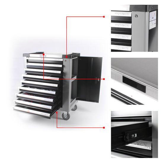 RTTOOL 9 Drawer Tool Trolley CRV 305 pcs Hand Tool Sets Tool Cabinet Stainless Steel Repair Rolling Steel Logo Color Customized