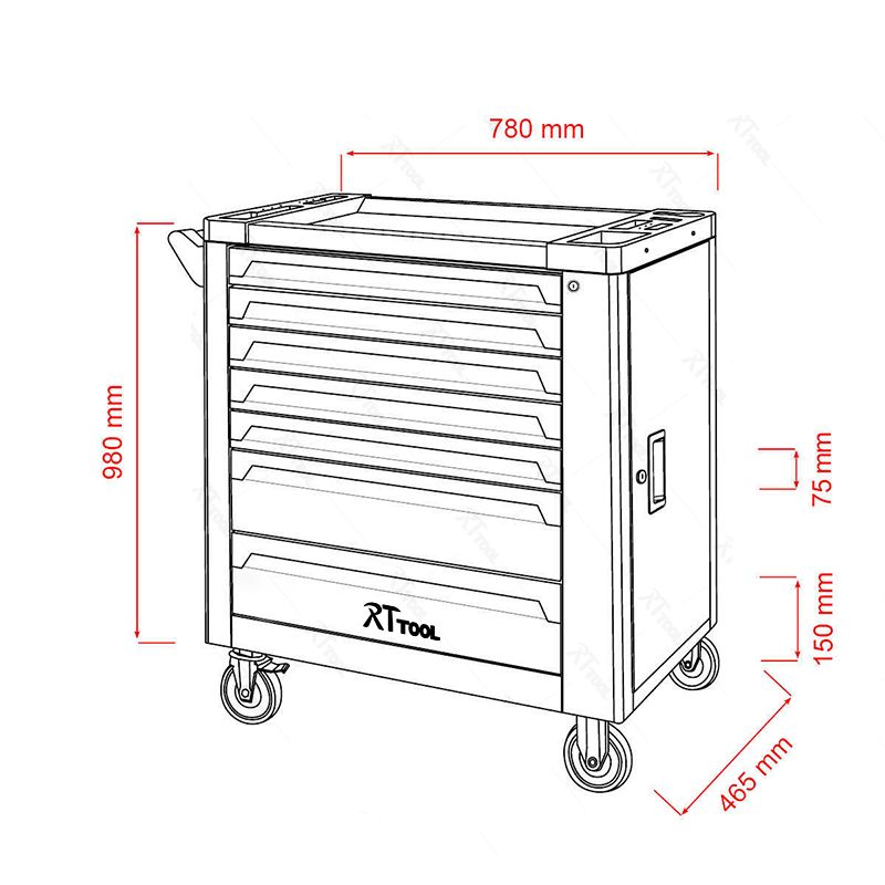 RTTOOL 278 PCS 7 Drawers Tool Box Garage Tool Chest Trolley Storage Tool Cabinet Mechanic User