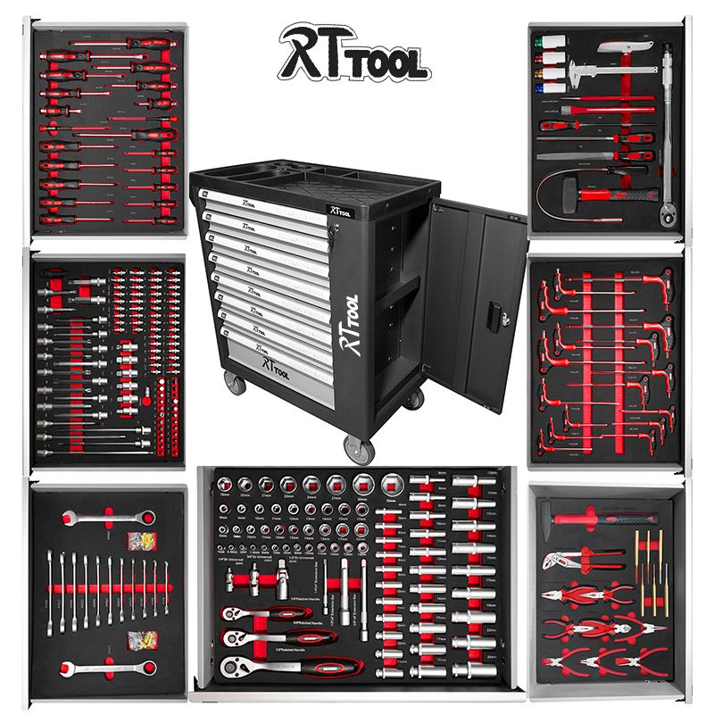 RTTOOL Hand Tool Sets Rolling Box Tool Chest 8 Drawers Workbench Tool Cabinet Cart Trolley