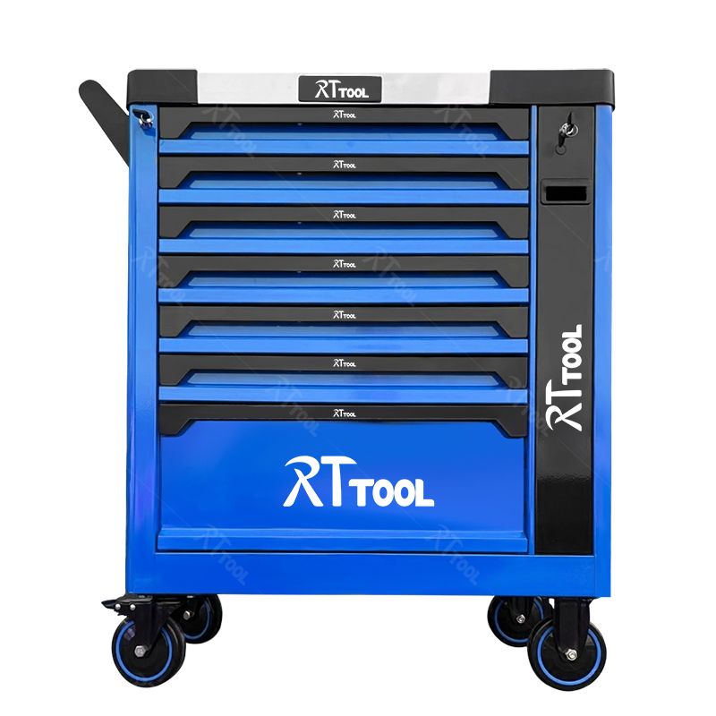 RTTOOL Customized Trolley with 7 Drawers Tool Cabinet with Hand Tool Set Cabinet with Stainless Steel