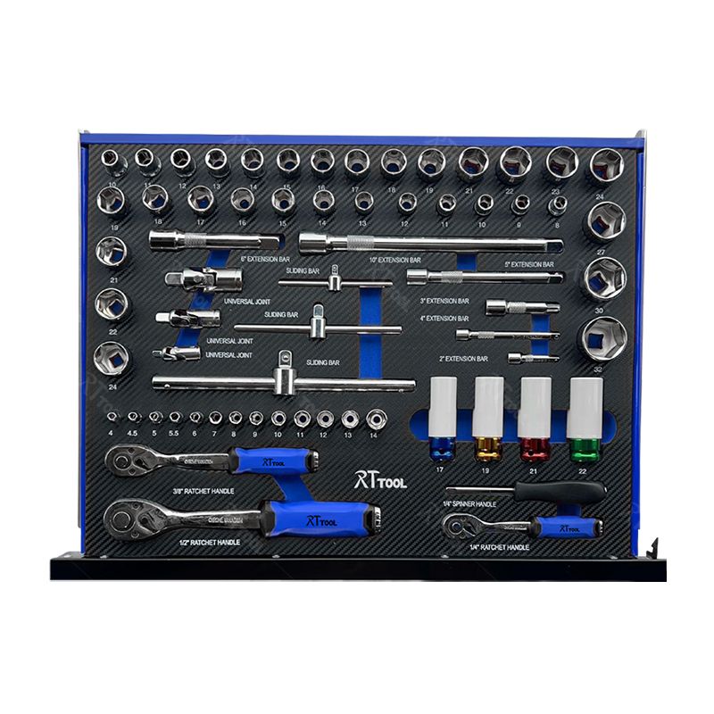 RTTOOL Customized Trolley with 7 Drawers Tool Cabinet with Hand Tool Set Cabinet with Stainless Steel