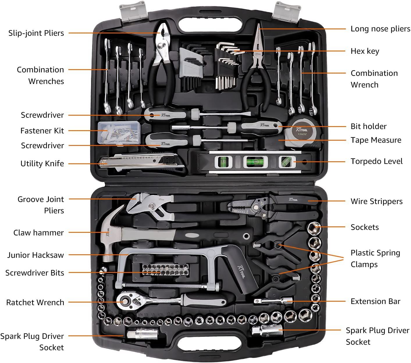 rt tool 174PCS Chrome Vanadium Hand Socket Tool Set