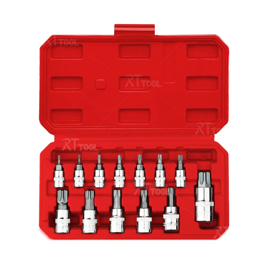 rt tool 13PC Socket Sets with Extension Bar Ratchet Handle Spinner Handle Bits Case Socket Set