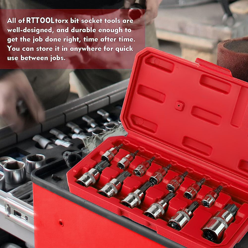 rt tool 13PC Socket Sets with Extension Bar Ratchet Handle Spinner Handle Bits Case Socket Set