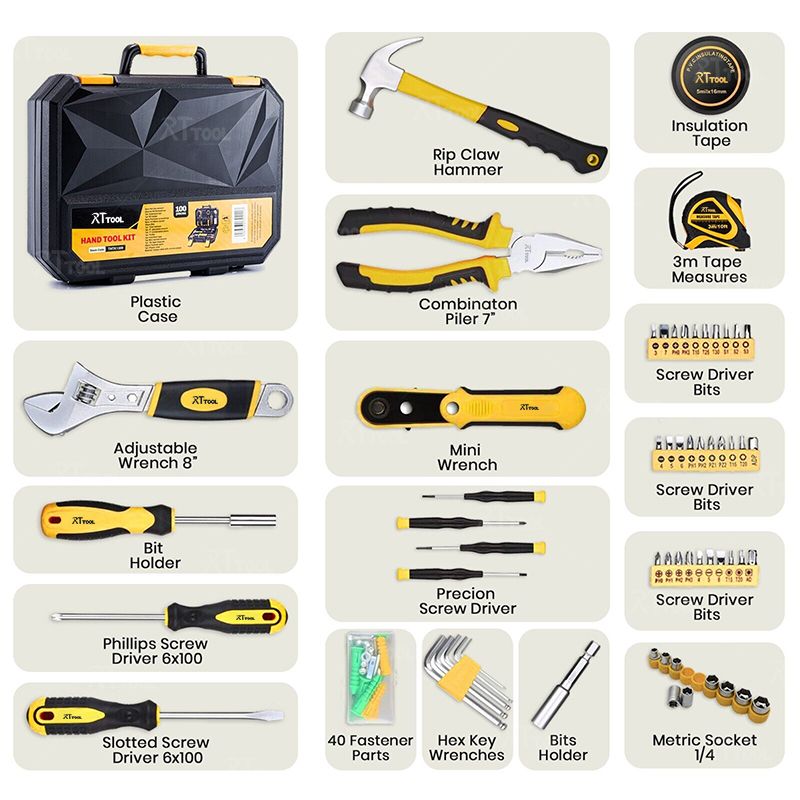 rt Socket Wrench Set Hand Tools Kit 98pcs Tools Set With Hex Key Measuring Tape Combination