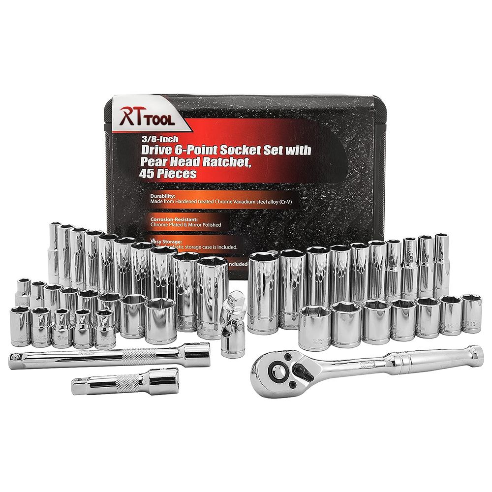 RT 45pcs Rachet Wrench Auto Repair Magnetic Car Repair Hand Tools 3/8 Socket Set