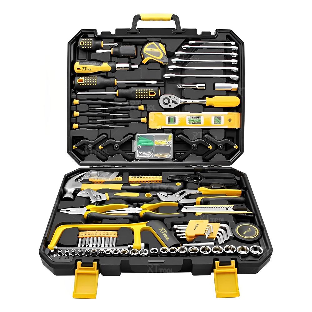 RTTOOL 98pcs Plastic Box Storage Home Use General Household Maintenance Hand Tool Kit DIY Hand Tools Set In Cases