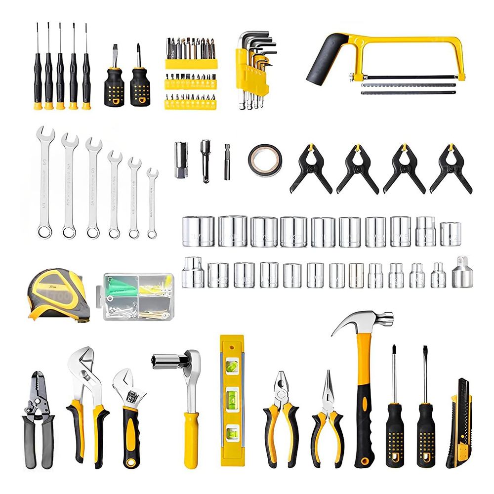 RTTOOL 98pcs Plastic Box Storage Home Use General Household Maintenance Hand Tool Kit DIY Hand Tools Set In Cases