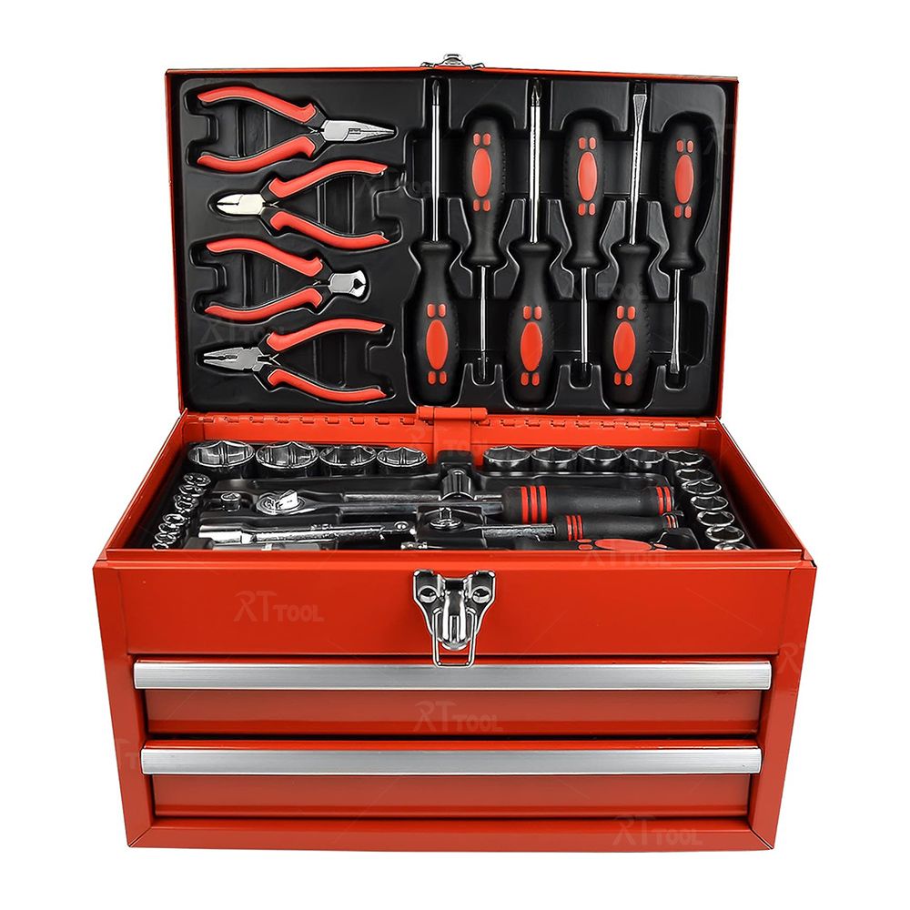 RT tool new custom design wholesale 154 pcs 2 Drawers Metal Case tools kit in iron box