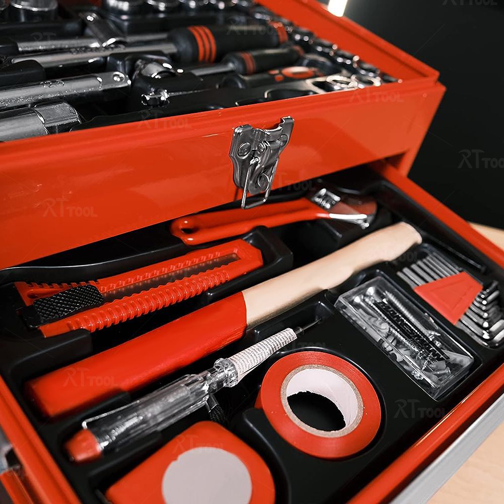 RT tool new custom design wholesale 154 pcs 2 Drawers Metal Case tools kit in iron box