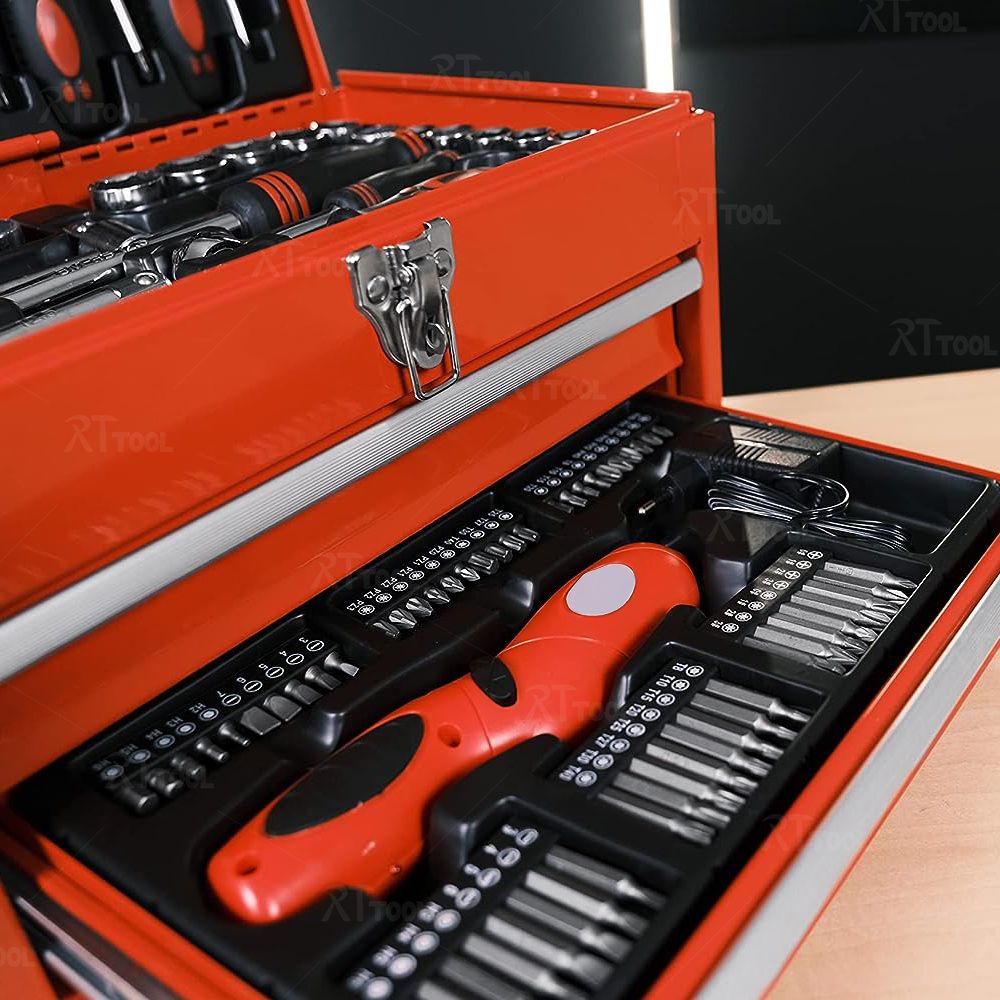 RT tool new custom design wholesale 154 pcs 2 Drawers Metal Case tools kit in iron box