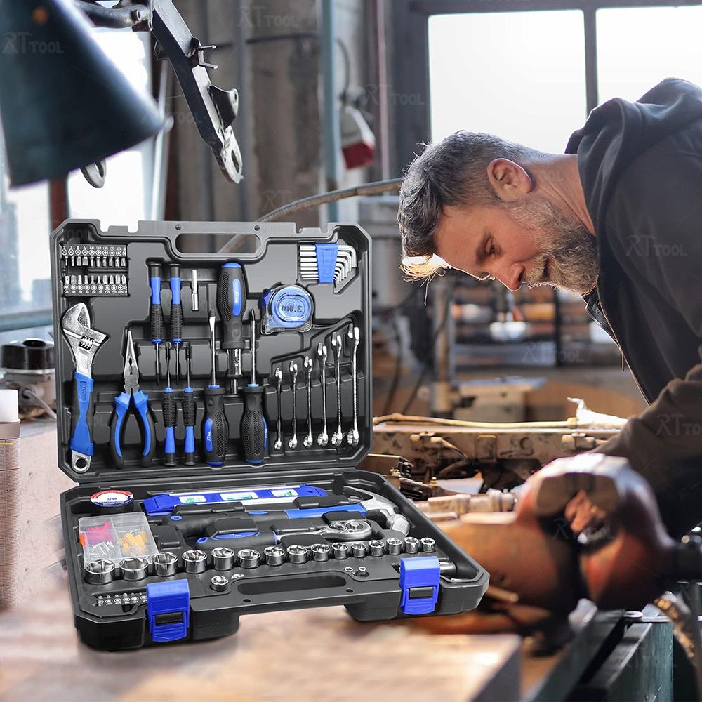 RTTOOL 87pcs New Design Household Tool Box Multi Repair Tool Kit Hand Tool set