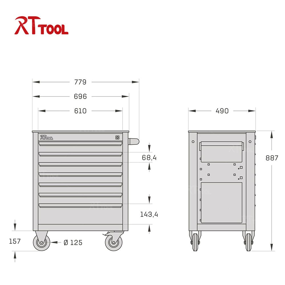 RTTOOL 7 Drawer Tool Box Roller Cabinet Tools Storage Organizer Tool Chest Cart