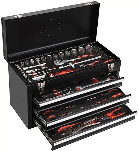 RT 91PCS 3 Drawer Germany Hand Tools Set with Metal Case Premium Tool Sets Combo