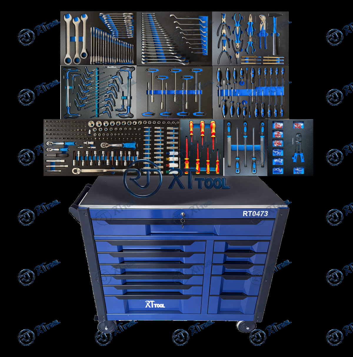 WORKSHOP TROLLEY WITH 12 DRAWERS  10 OF WHICH ARE FILLED WITH  473 PIECE TOOL SET