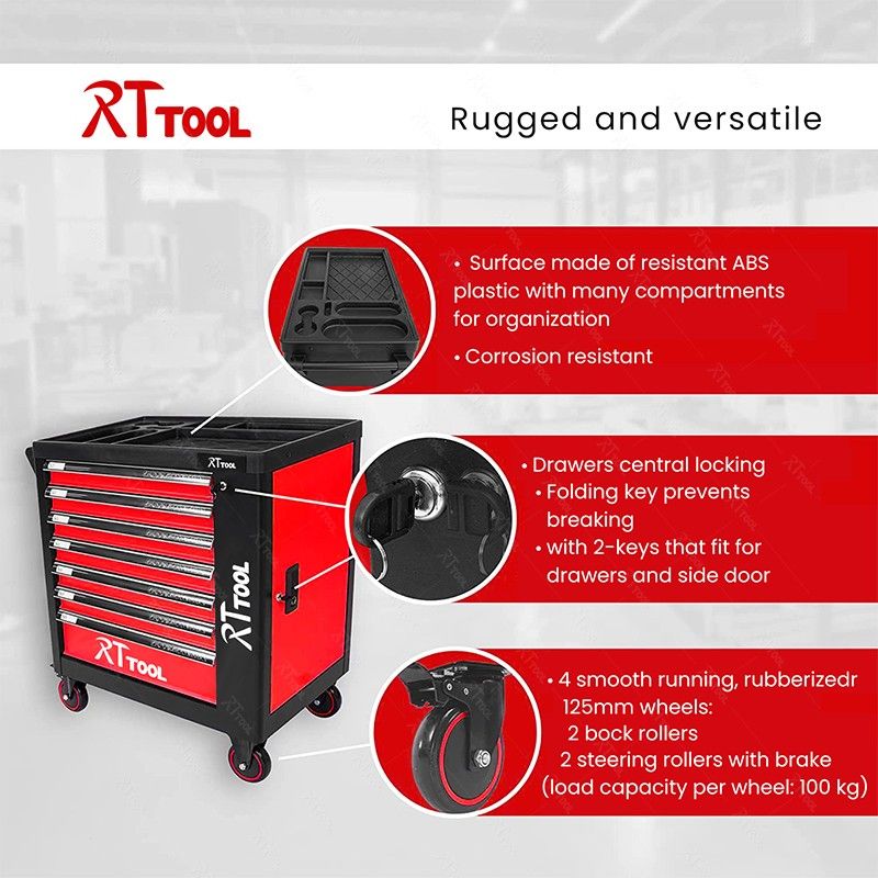 RTTOOL auto repair garage roller cabinet 7-drawer tool cabinet workshop tool storage custom color tool trolley